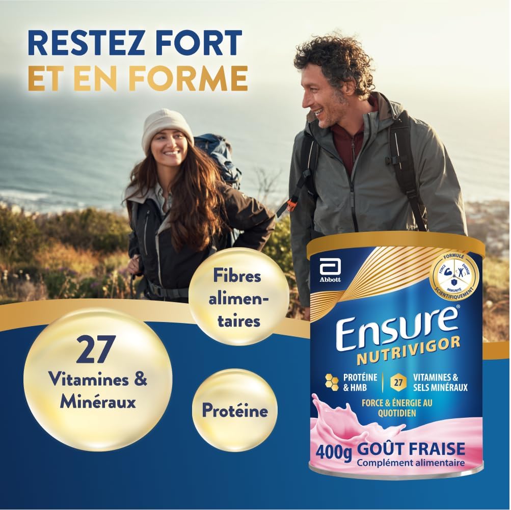 Ensure NutriVigor Protein Supplement, 27 Vitamins and Minerals and HMB for Healthy and Balanced Nutrition, Strawberry 1 x 400 g - Image 3