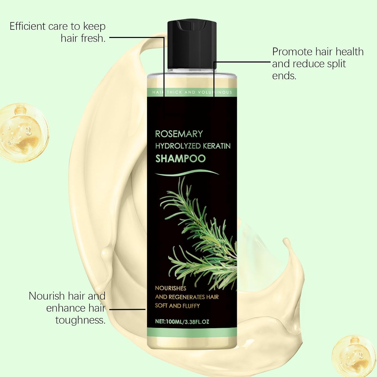 Organic Rosemary Shampoo 100ml, Hydrolyzed Keratin Shampoo with Rosemary, Organic Rosemary Shampoo for Thinning Hair for Women and Men, Nourishes and Strengthens Hair (3pc) - Image 4