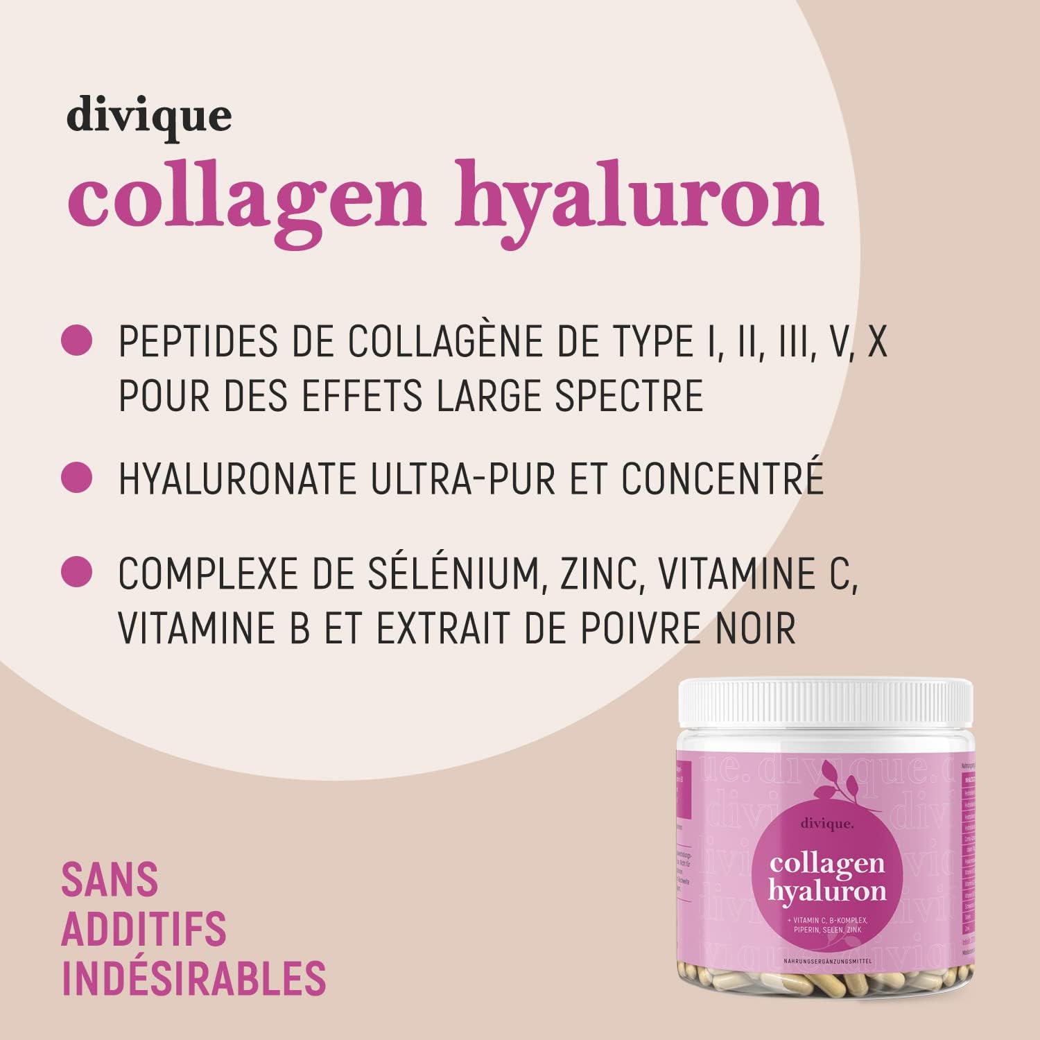 Collagen and Hyaluronic Acid 270 Capsules - Multicollagen Type 1, 2, 3, 5, 10 - with Hyaluronic Acid, Vitamin C, Biotin and Selenium Zinc - Image 3