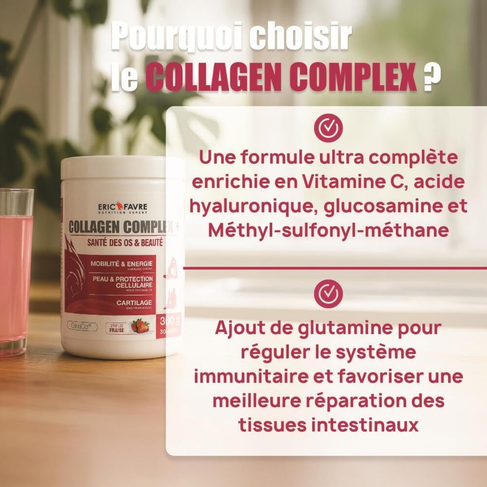 Complex Collagen + - Hydrolyzed Bovine Collagen Type 1 to 5 - Joints, Mobility - Vitamin C, Hyaluronic Acid - 300 g Strawberry - Eric Favre - Image 4