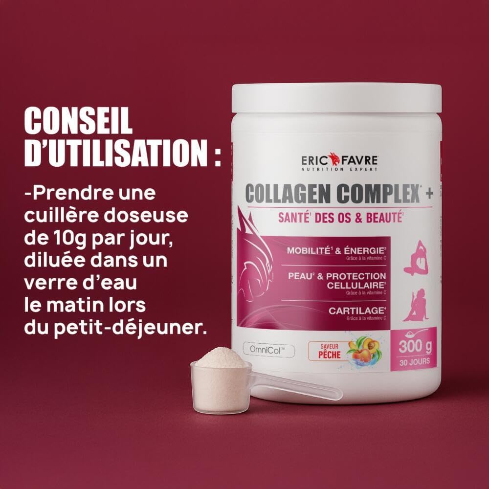 Complex Collagen + - Hydrolyzed Bovine Collagen Type 1 to 5 - Joints, Mobility - Vitamin C, Hyaluronic Acid - 300 g Strawberry - Eric Favre - Image 6