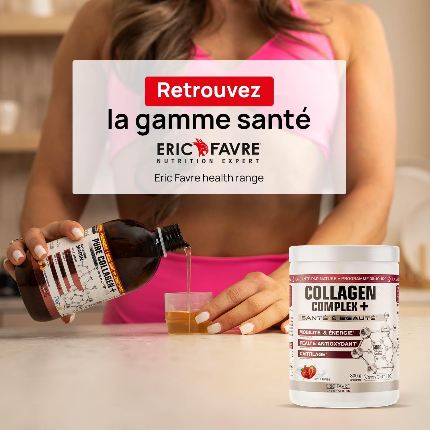 Complex Collagen + - Hydrolyzed Bovine Collagen Type 1 to 5 - Joints, Mobility - Vitamin C, Hyaluronic Acid - 300 g Strawberry - Eric Favre - Image 8