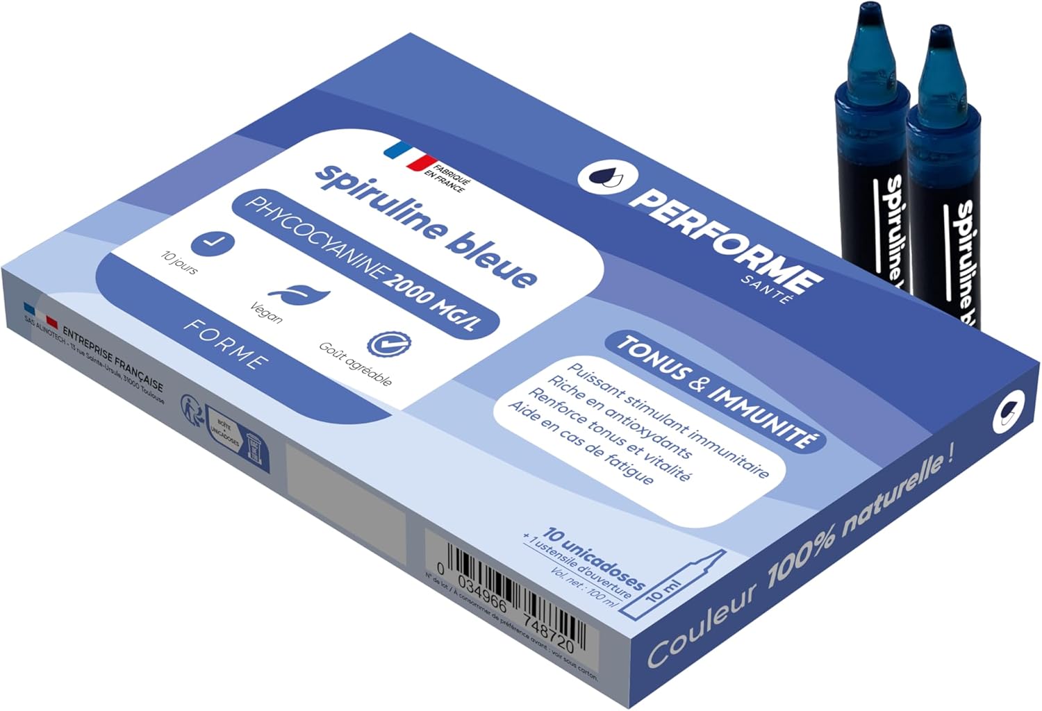 French Phycocyanin - Blue Spirulina Concentrated at 2000 mg/l - Reduces Fatigue and Strengthens Tonus - 10 Day Cure - 100% Natural PERFORME - Image 4