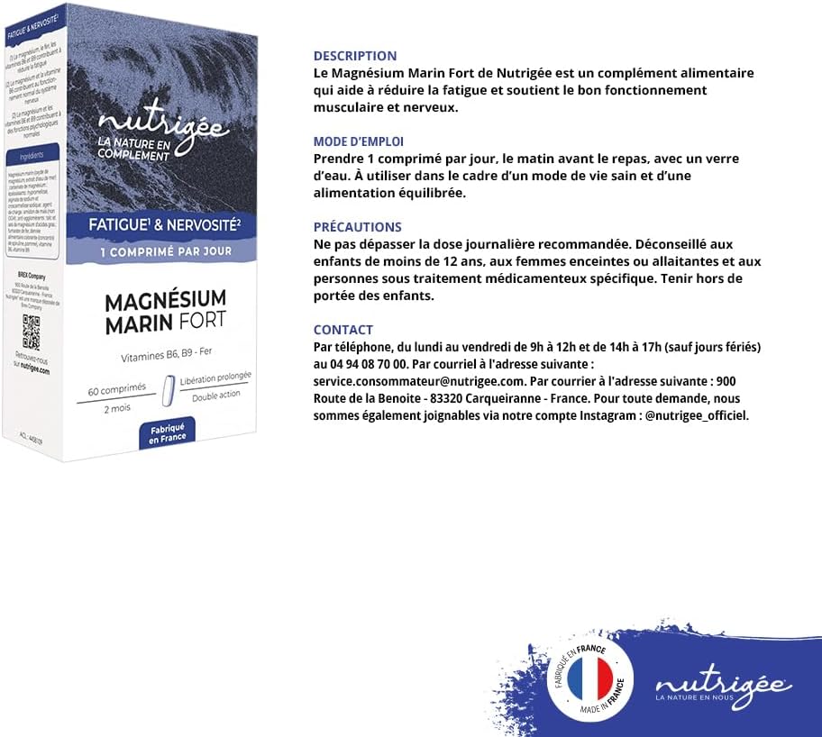 NUTRIGÉE - Strong Marine Magnesium - Balance - Anti-Fatigue - Reduces Fatigue, Promotes Psychic Balance and a Normalized Nervous System - 60 Tablets - 60 Day Program - Made in France - Image 9