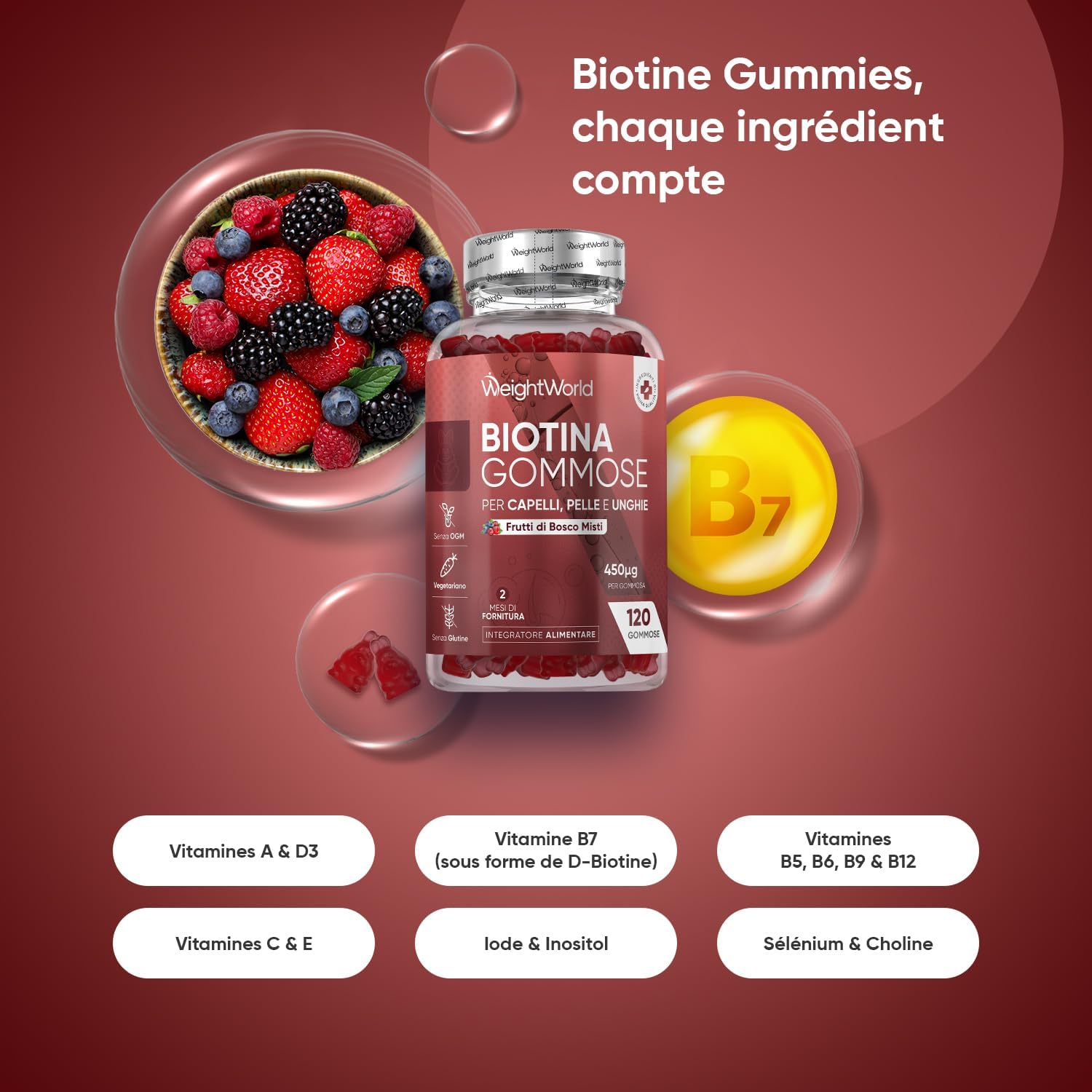 Biotin Gummies, 120 Gums with Natural Mixed Berry Flavour - According to EFSA, biotin contributes to the maintenance of normal hair - Complex with 13 Multivitamins and Minerals - Image 3