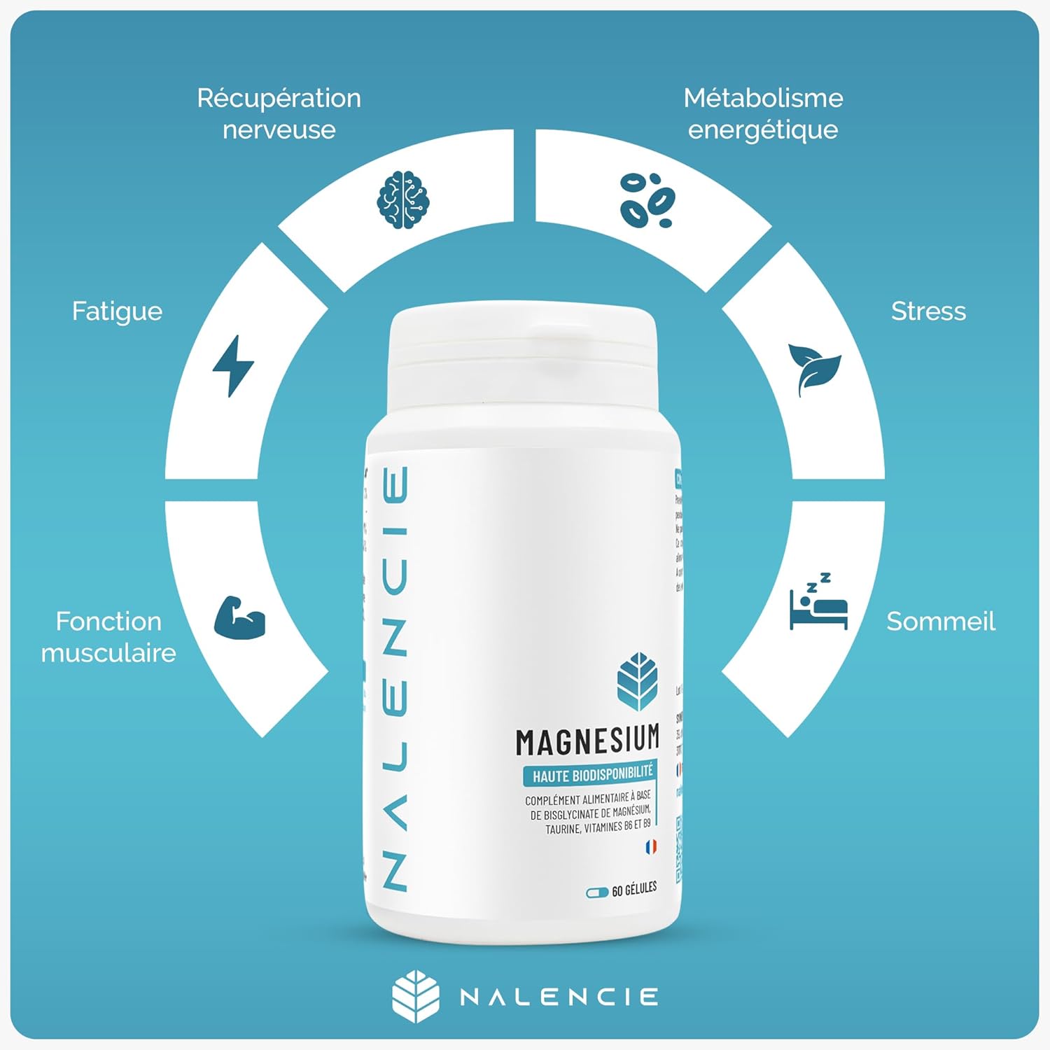 Magnesium Bisglycinate + Vitamin B6/B9 & Taurine - High Content - 60 Vegan Capsules - 1 Month - Sleep, Fatigue and Stress - Superior Absorption & High Assimilation - Made in France - Image 3