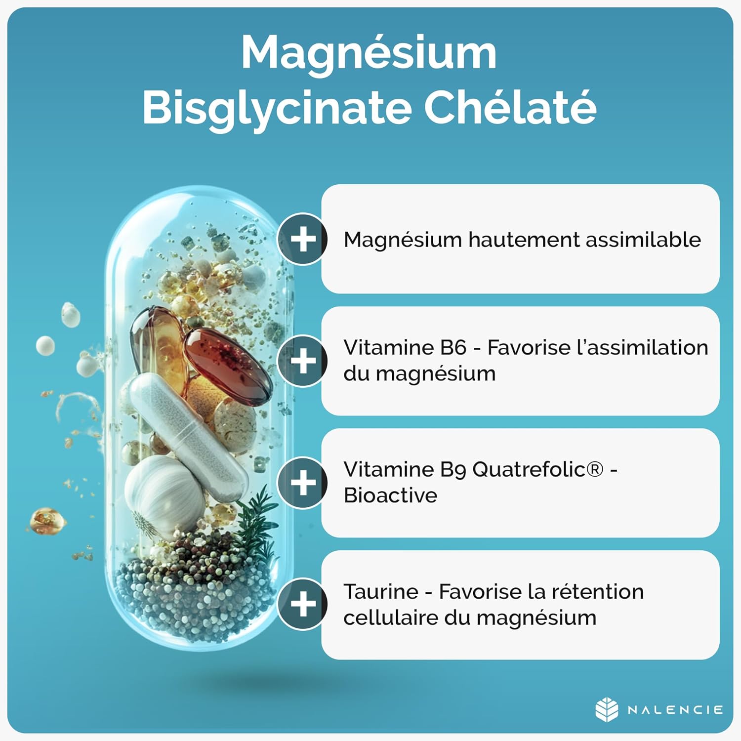 Magnesium Bisglycinate + Vitamin B6/B9 & Taurine - High Content - 60 Vegan Capsules - 1 Month - Sleep, Fatigue and Stress - Superior Absorption & High Assimilation - Made in France - Image 4