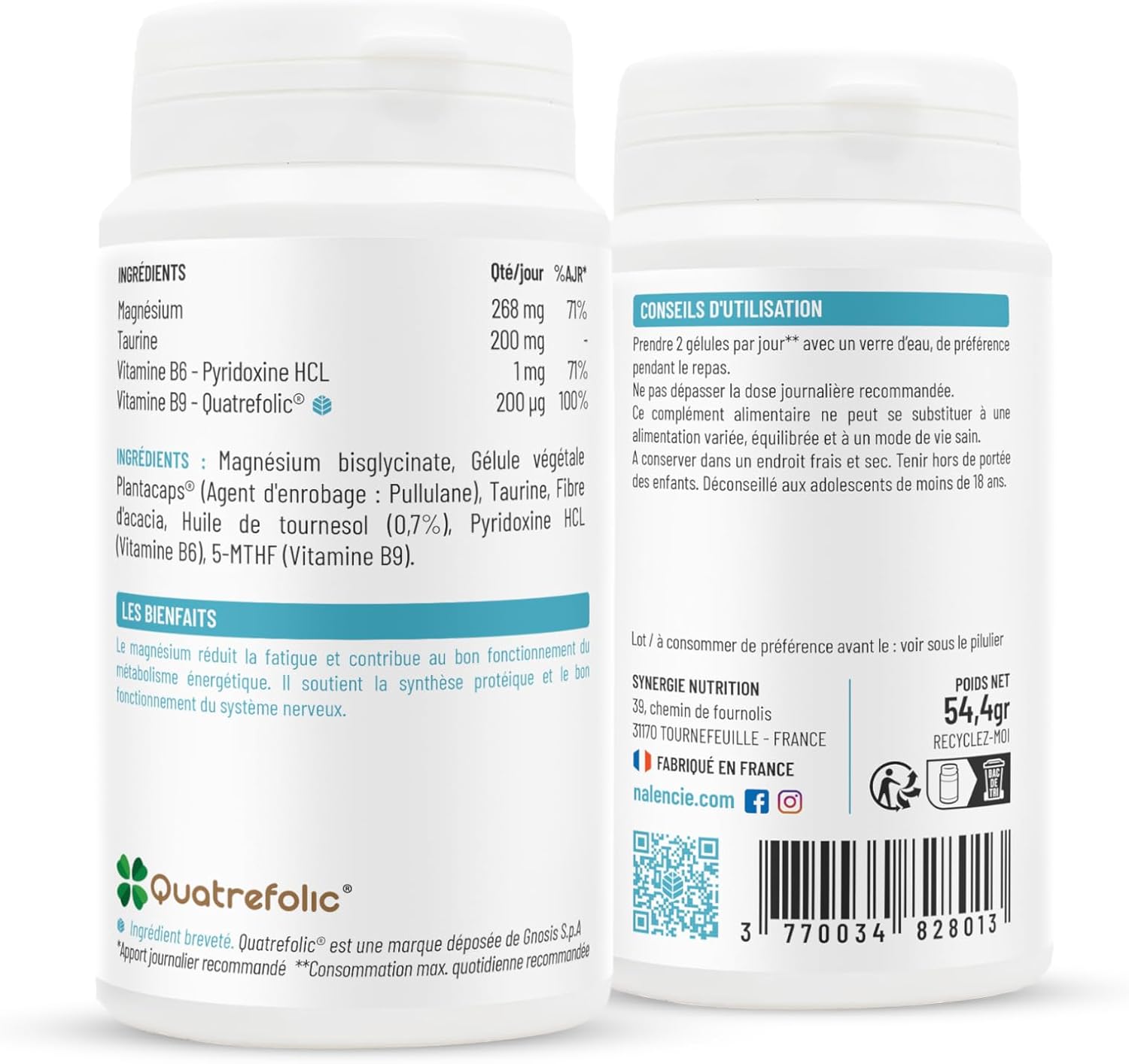 Magnesium Bisglycinate + Vitamin B6/B9 & Taurine - High Content - 60 Vegan Capsules - 1 Month - Sleep, Fatigue and Stress - Superior Absorption & High Assimilation - Made in France - Image 7