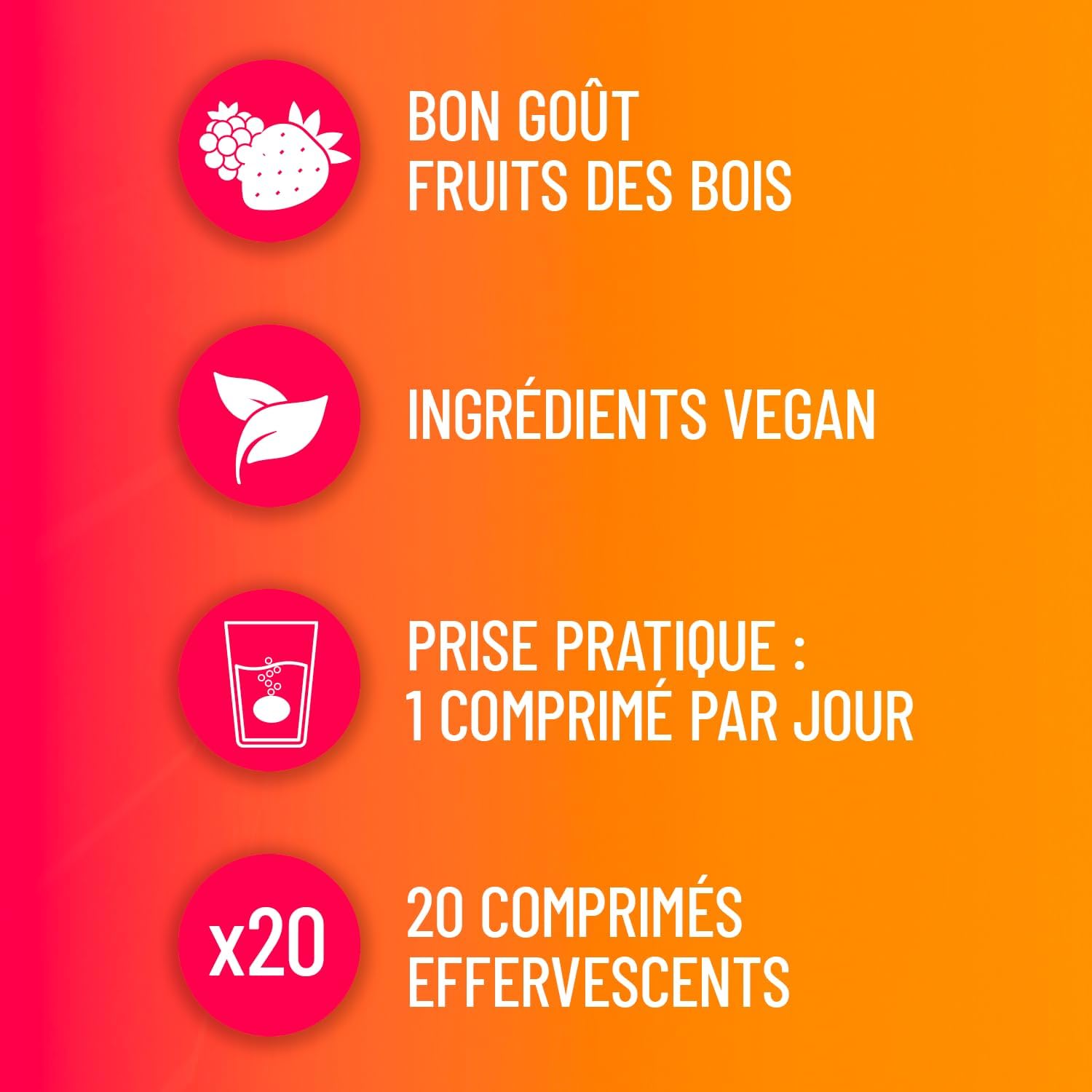 MAG 2 - BOOST – Magnesium, B and C vitamins, zinc and guarana extract - Boosts physical and mental fatigue - Vegan ingredients - Red fruit flavour- 20 effervescent tablets - Image 6