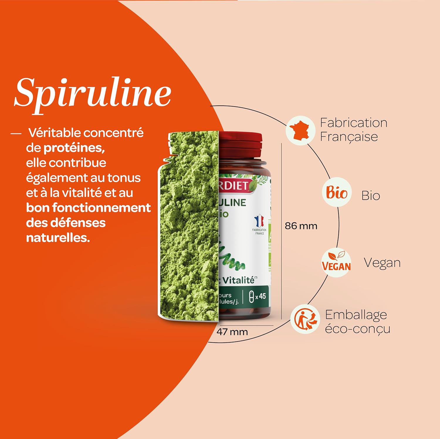 SUPERDIET - ORGANIC SPIRULINA - Tone and Vitality - Sports Recovery -Phytotherapy - Made in France - 45 capsules - Image 4