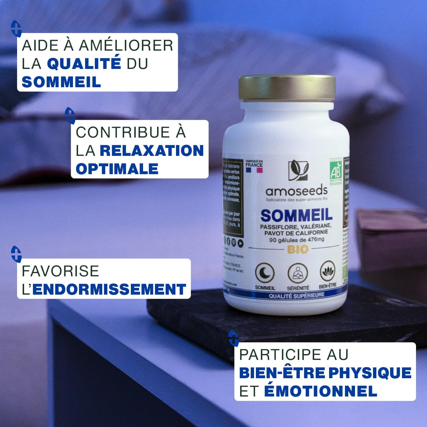 Organic Sleep | High Dosed | Valerian, Passionflower | Fast Sleep, Relaxation | 90 Vegan Capsules | Superior Quality, Made in France - Image 4