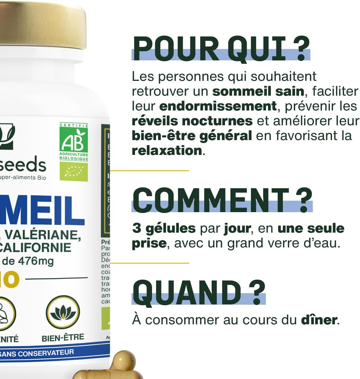 Organic Sleep | High Dosed | Valerian, Passionflower | Fast Sleep, Relaxation | 90 Vegan Capsules | Superior Quality, Made in France - Image 5