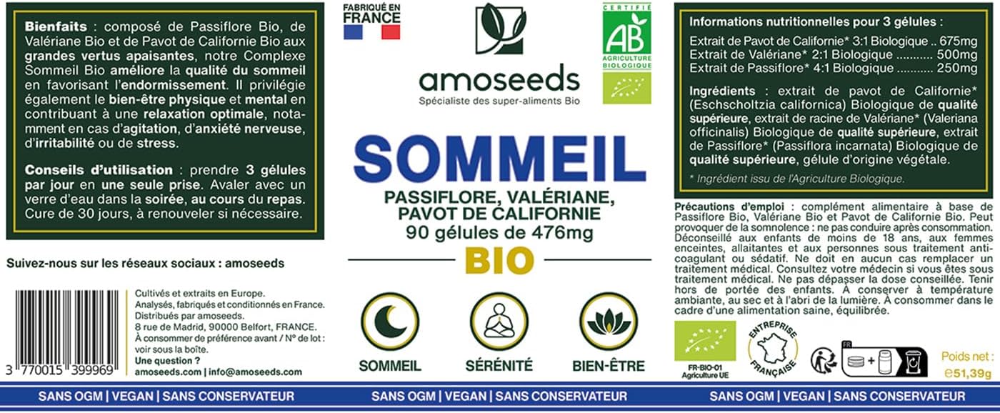 Organic Sleep | High Dosed | Valerian, Passionflower | Fast Sleep, Relaxation | 90 Vegan Capsules | Superior Quality, Made in France - Image 7