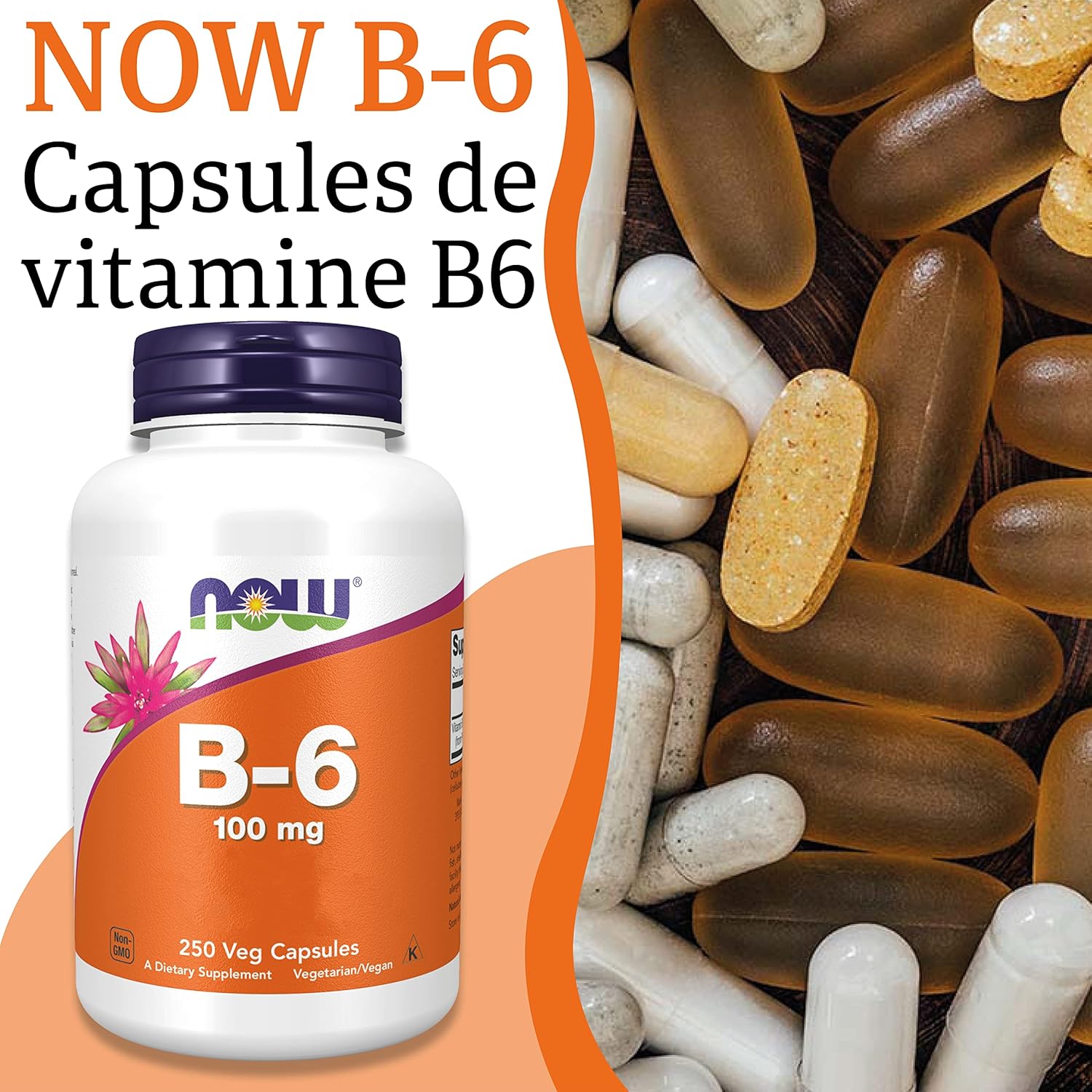 Now Foods, Vitamin B6 (Pyridoxine), 100mg, 250 Vegan, Lab Tested, Gluten Free, Soy Free, Vegetarian, Non-GMO - Image 3