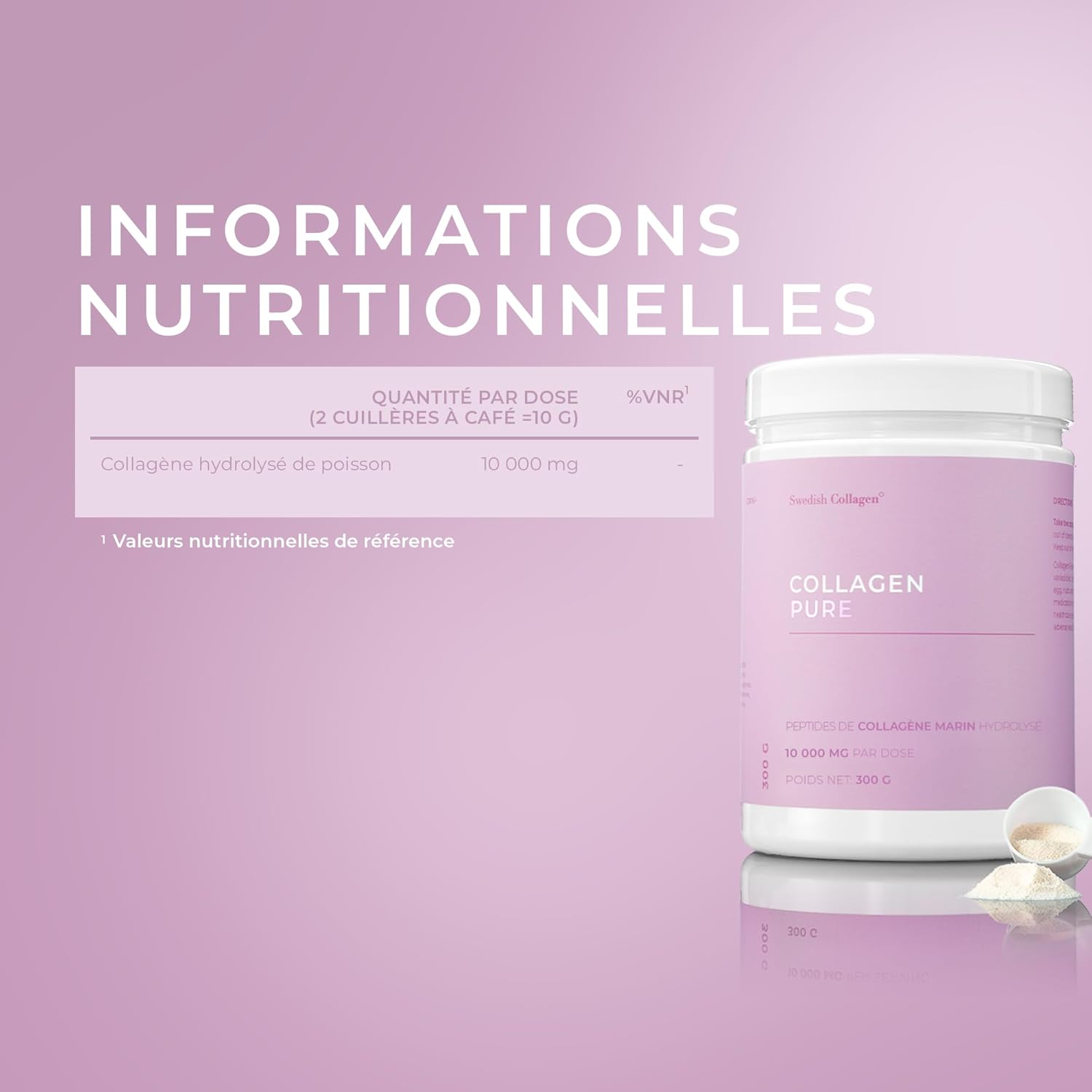 Swedish Collagen Pure 10000mg Marine Collagen Powder 300g 30 Days Types 1 & 3 Peptides Hair Skin Nails Joints Sugar Free for Men and Women - Image 9