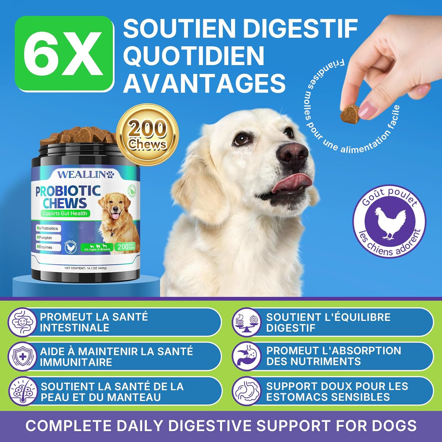 Probiotics for Dogs, Prebiotics for Gut Health – Supports Digestive Health and Nutrient Absorption – 200 Fluffy Bites That Support Skin Health - Image 3
