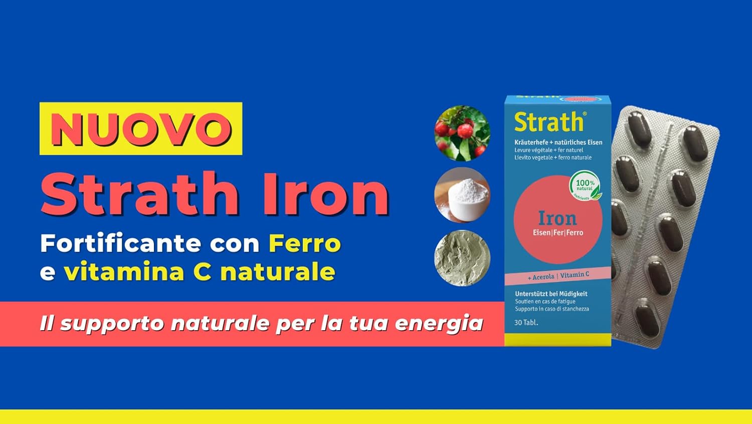 Strath Iron Iron - Supplementary Supplement for Fatigue Based on Vegetable Yeast, Fermented Natural Iron, Vitamin C and Acerola 30 tablets. - Image 3