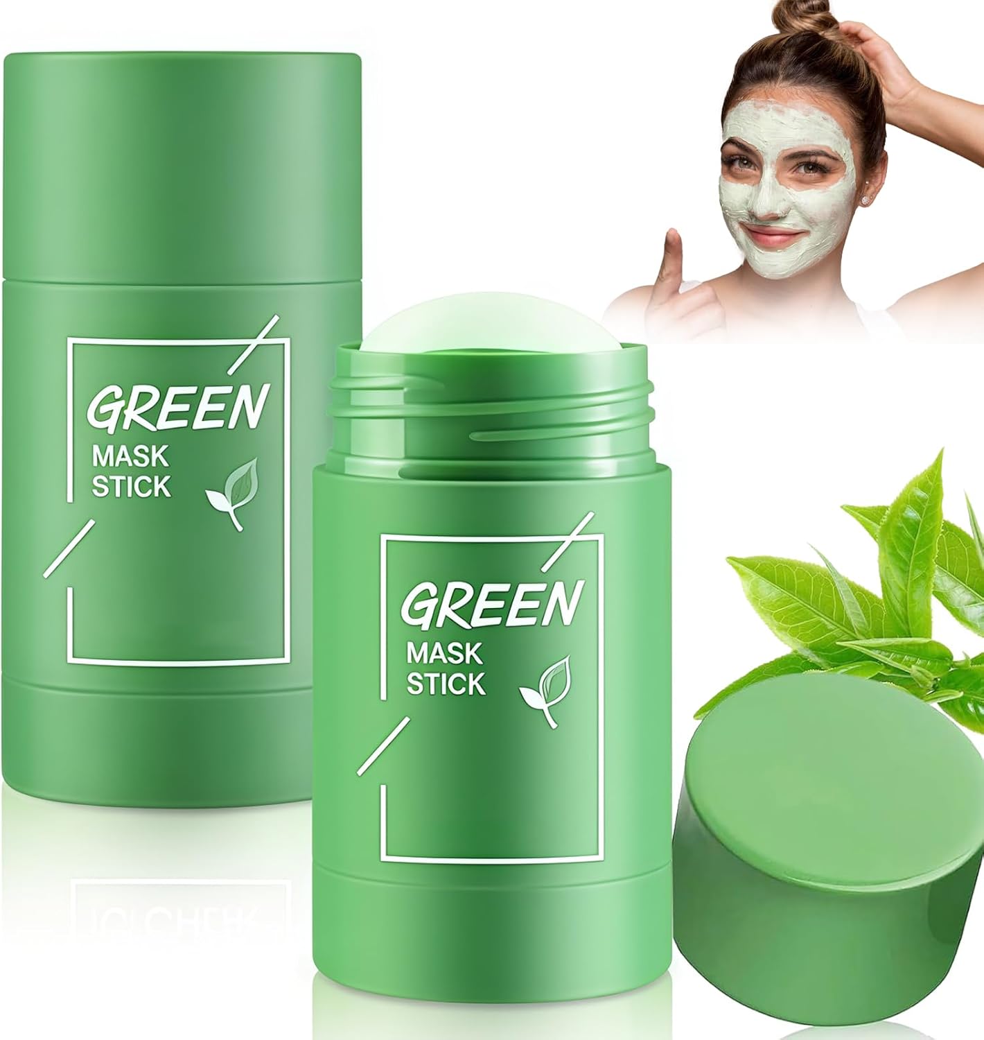 2 Pieces Green Tea Mask Stick Black Dot Mask for Deep Cleansing, Oil Control, Eliminating Blackhead Mask - Pure Green Tea Extract, Soothing Moisturizer, Green Mask Stick Portable Easy - Image 2