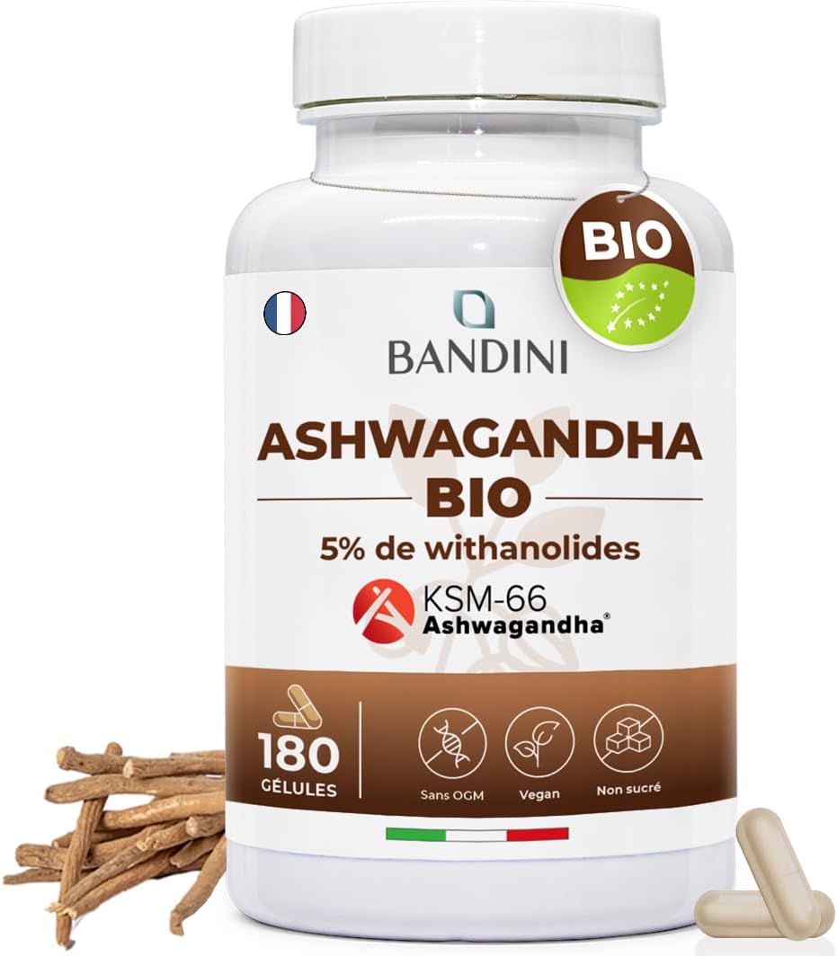 Bandini Ashwagandha Organic KSM-66 Extra Strong - 500mg per Dose, 5% Witanolides - 180 Capsules for 6 Months - Withania Somnifera Powder 100% Vegan - Physical & Mental Wellness, Tonus, Concentration - Image 2