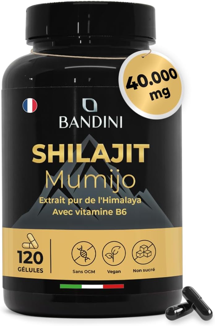 Bandini Mumijo Shilajit Pure 40.000mg 120 capsules High Dosed, the original from the Himalayas, with 80% fulvic acid and vitamin B6, rich in 85 minerals and trace elements, vegan, No Additives - Image 2
