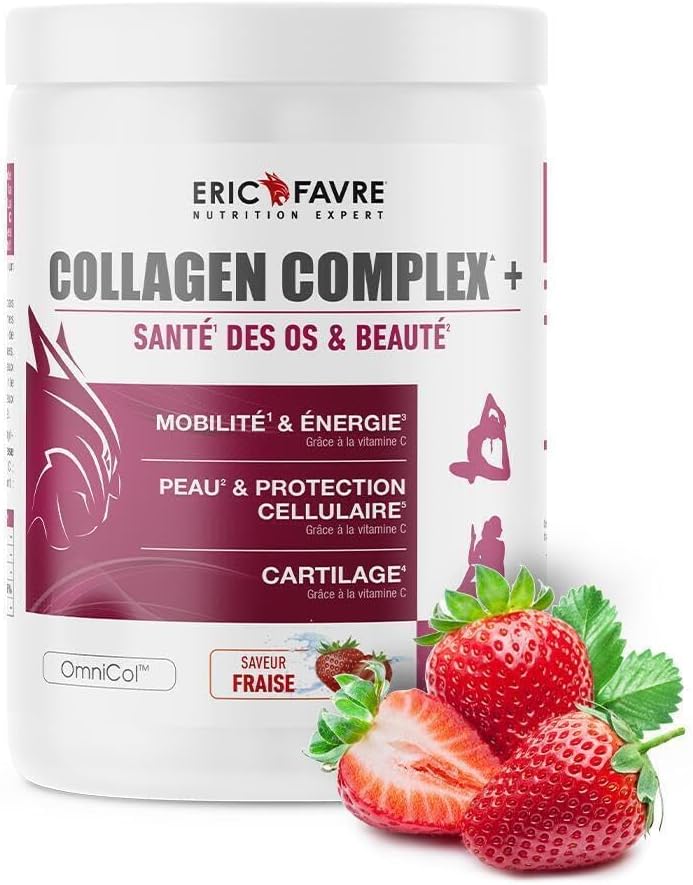 Complex Collagen + - Hydrolyzed Bovine Collagen Type 1 to 5 - Joints, Mobility - Vitamin C, Hyaluronic Acid - 300 g Strawberry - Eric Favre - Image 2