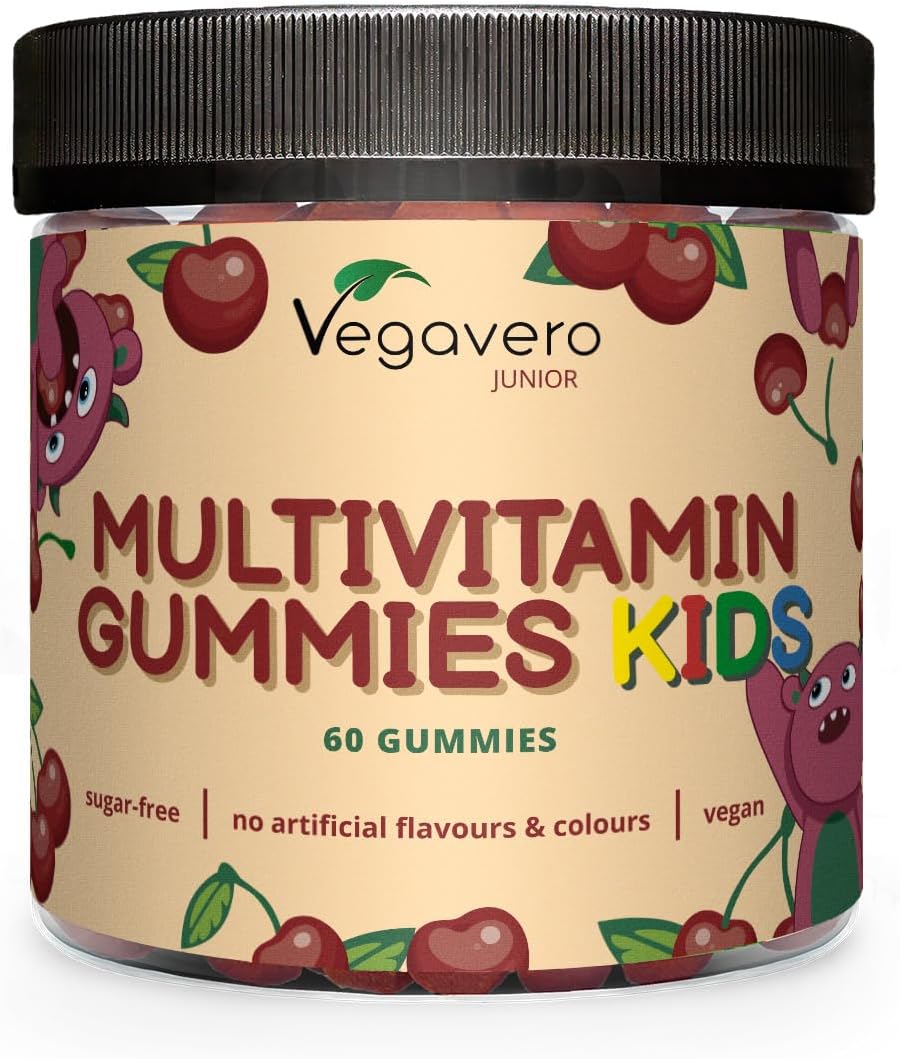 Gummies Child Multivitamins | Sugar Free | 17 Nutrients: Vitamins C, D, B, Zinc, Selenium, Iodine … | Immunity + Fatigue | Cherry Taste | Vegavero - Image 2