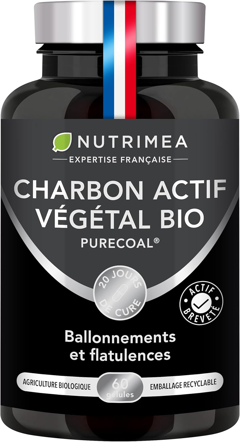 Organic Activated Carbon - Vegetable Charcoal 2000 mg - PURECOAL Patented - Made from French Chestnut Wood - Against Bloating, Flatulence, Swollen Belly - 60 Vegan Capsules - Nutrimea - Image 2