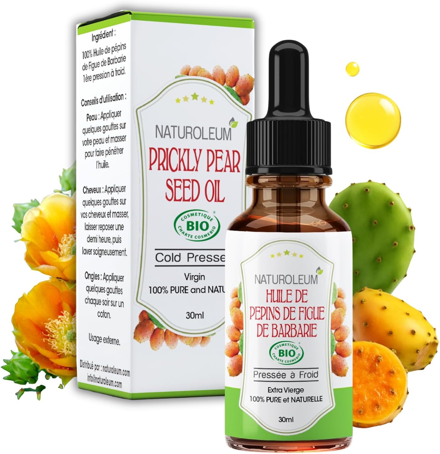 Organic Prickly Pear Seed Oil 30 ml - Pipette - Glass Bottle - 100% Pure, Natural, Cold Pressed - Organic Prickly Pear Oil for Face Anti-Aging and Anti-Dark Circles - Image 2