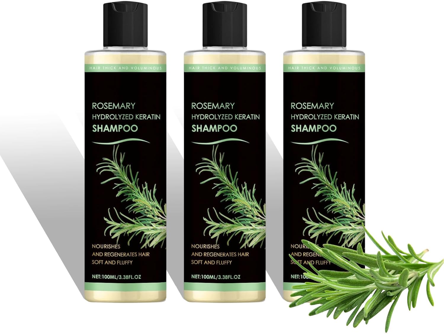 Organic Rosemary Shampoo 100ml, Hydrolyzed Keratin Shampoo with Rosemary, Organic Rosemary Shampoo for Thinning Hair for Women and Men, Nourishes and Strengthens Hair (3pc) - Image 2