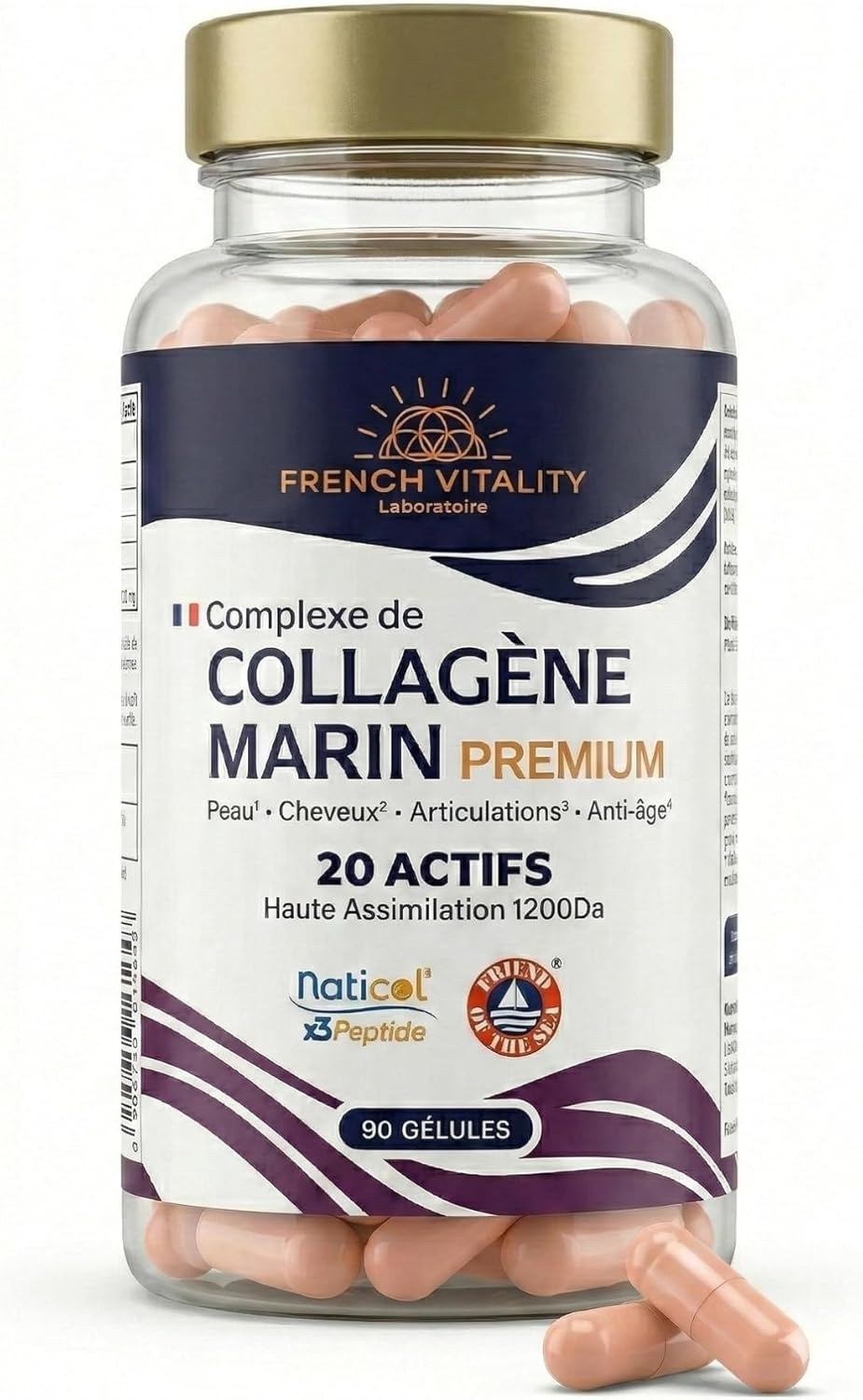 Premium Marine Collagen Complex - Naticol Tripeptides X3 - All-in-One 20 Active - Skin Hair Joints Anti-Aging - 90 Capsules - Image 2