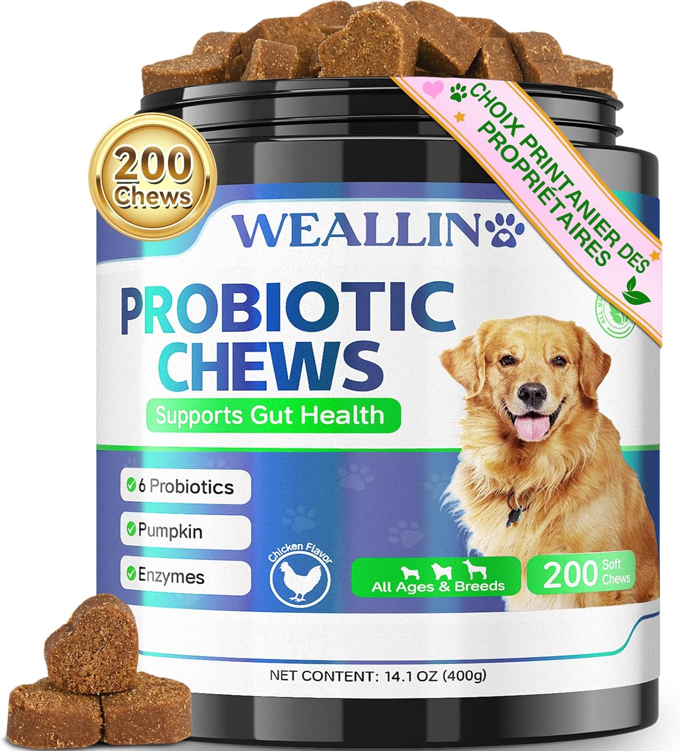 Probiotics for Dogs, Prebiotics for Gut Health – Supports Digestive Health and Nutrient Absorption – 200 Fluffy Bites That Support Skin Health - Image 2