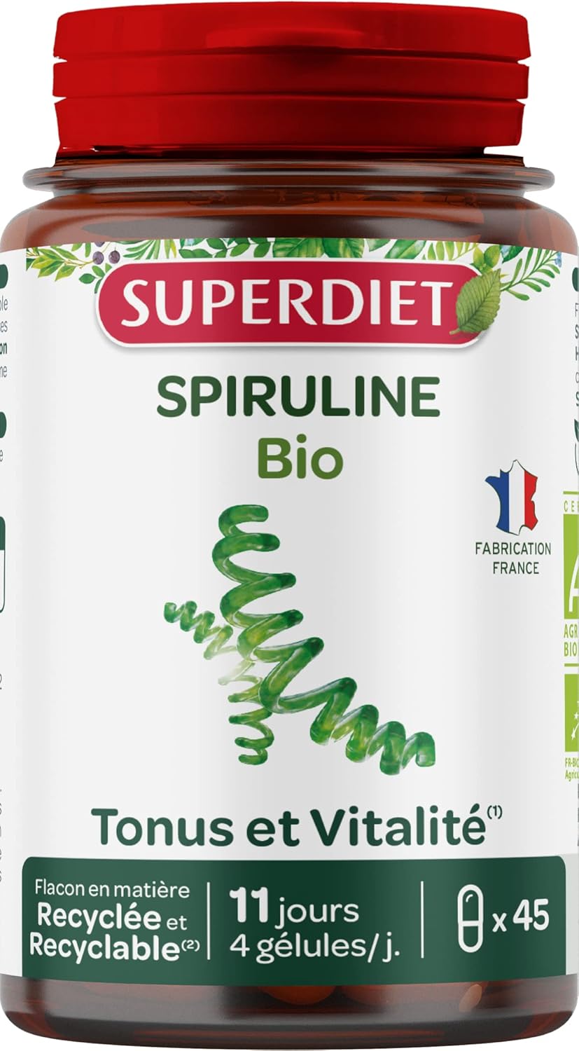 SUPERDIET - ORGANIC SPIRULINA - Tone and Vitality - Sports Recovery -Phytotherapy - Made in France - 45 capsules - Image 2