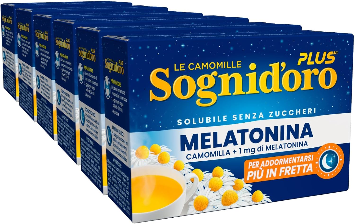 Sognioro Plus Chamomile Soluble with 1 mg of Melatonin Sugar Free to Promote Sleep - 6 Packs of 16 Sachets - Image 2