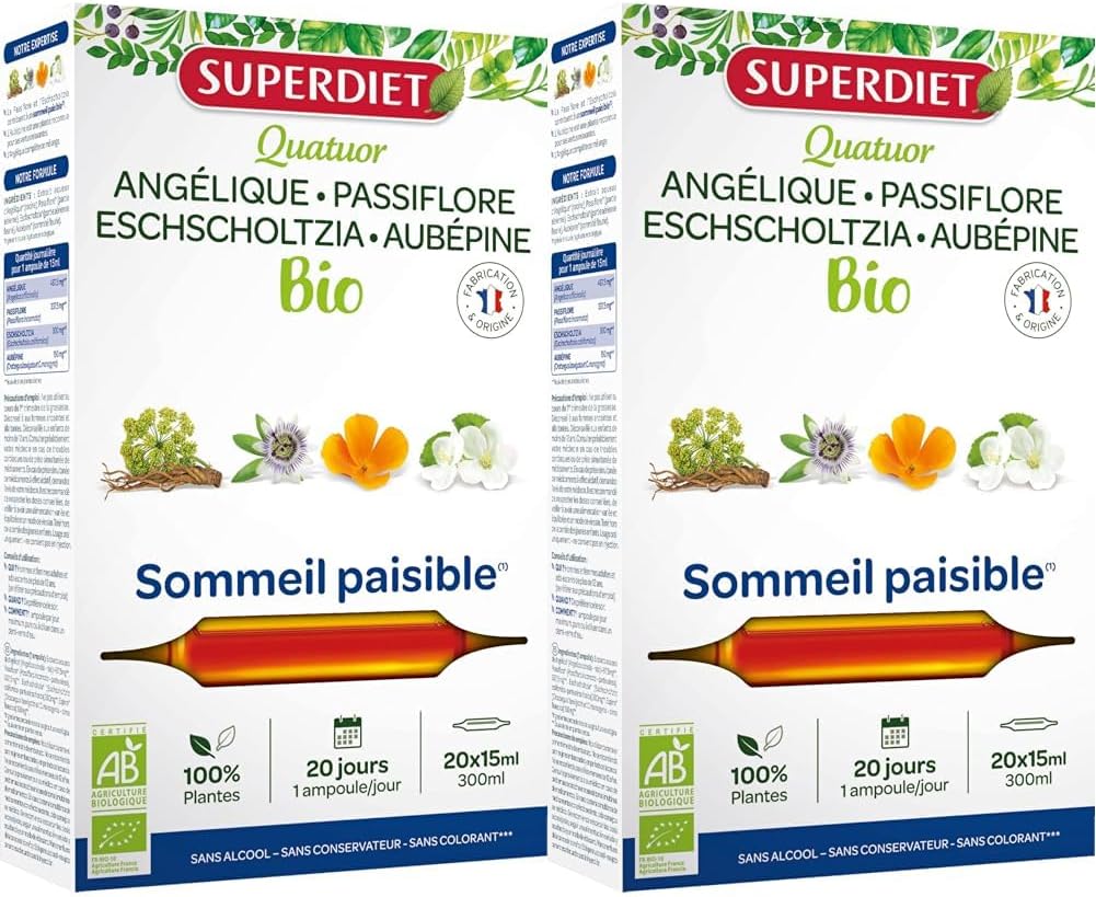 SuperDiet Quator Passionflower Hawthorn Angelica Eschoscholzia 20 x 15 ml or 300 ml Organic (Pack of 2) - Image 2