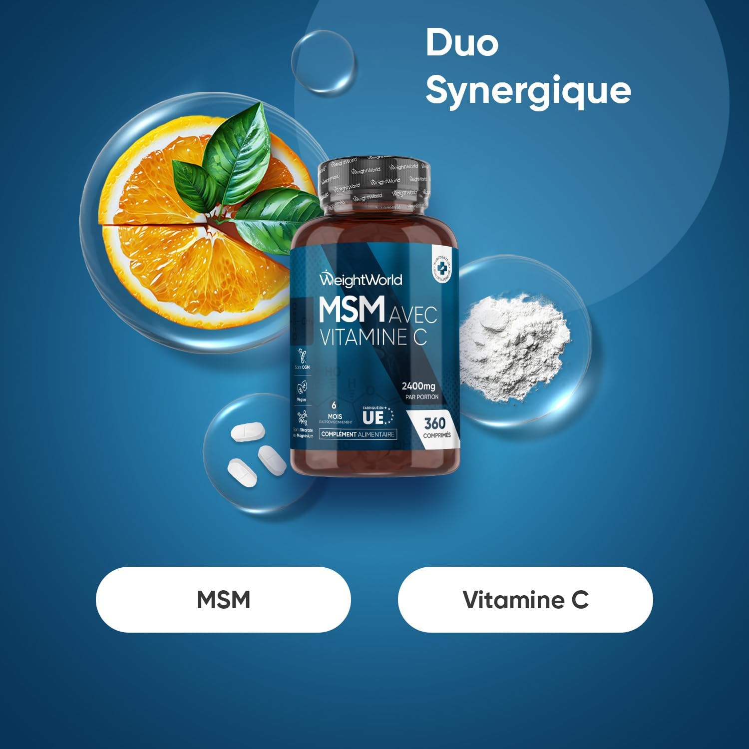 MSM Vitamin C 2400mg Per Serving, 360 Vegan Tablets 6 Month Supply, Methylsulfonylmethane with Ascorbic Acid (Vitamin C) Tablets Instead of MSM Powder & Capsules - Image 3