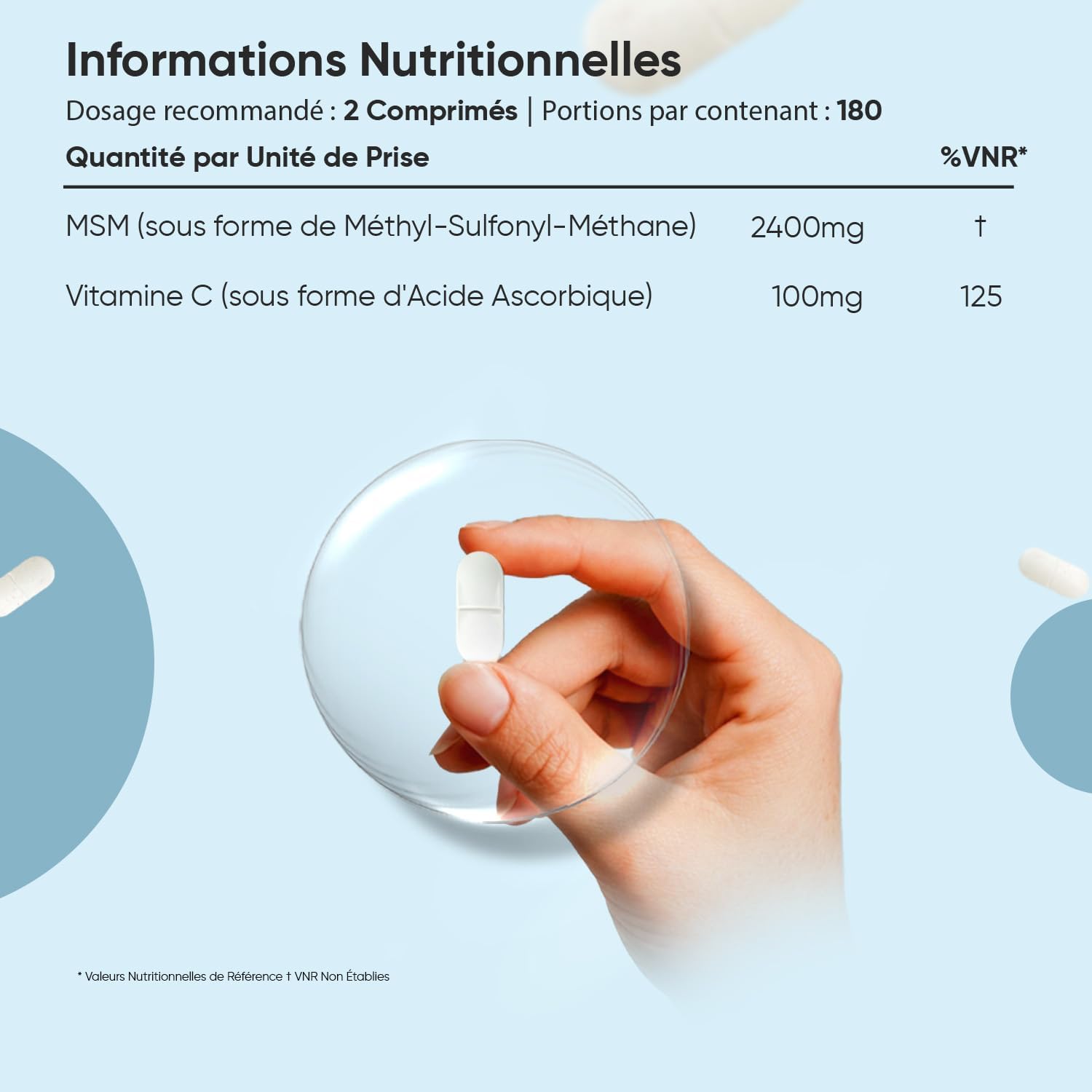 MSM Vitamin C 2400mg Per Serving, 360 Vegan Tablets 6 Month Supply, Methylsulfonylmethane with Ascorbic Acid (Vitamin C) Tablets Instead of MSM Powder & Capsules - Image 4