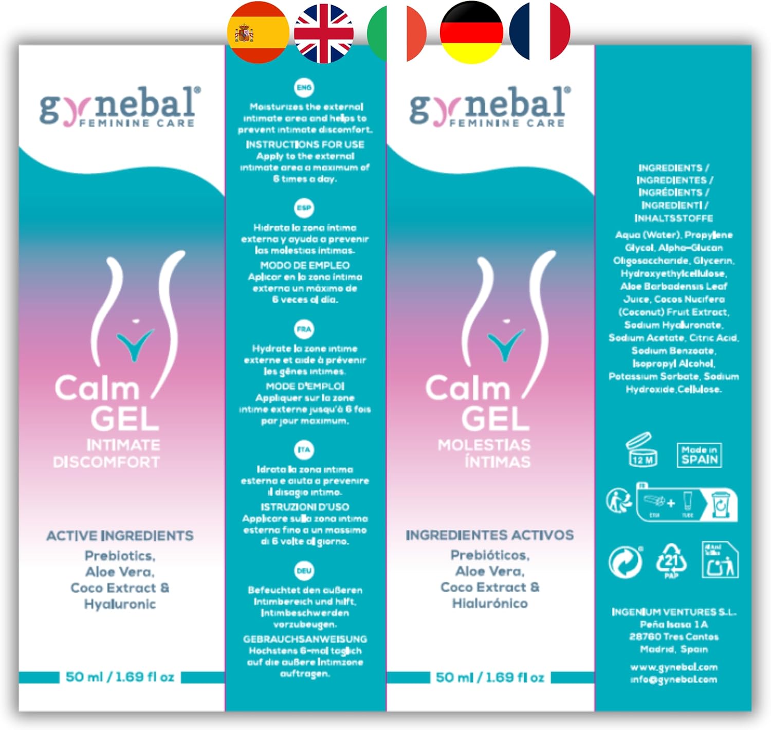 GYNEBAL CALM Intimate Gel with PREBIOTICS - Moisturizing Gel for Vaginal Dryness, Anxiety and Discomfort - Supports Vaginal Flora - External Use for Women (50 ml) - Image 8
