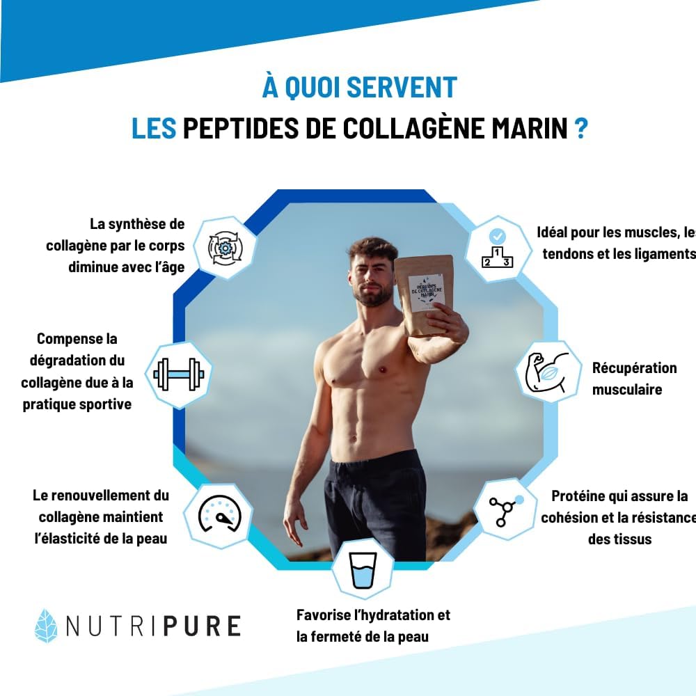 Nutripure | Wild Marine Collagen Powder | Joint Supplement, Hair & Nail Care, Skin | Hydrolized Marine Collagen | Chocolate | Bag of 310g | 1 Month | Made in France - Image 3