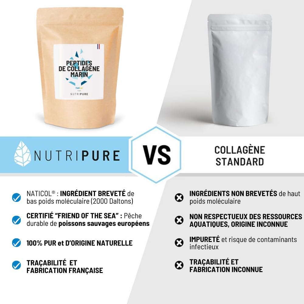 Nutripure | Wild Marine Collagen Powder | Joint Supplement, Hair & Nail Care, Skin | Hydrolized Marine Collagen | Chocolate | Bag of 310g | 1 Month | Made in France - Image 4