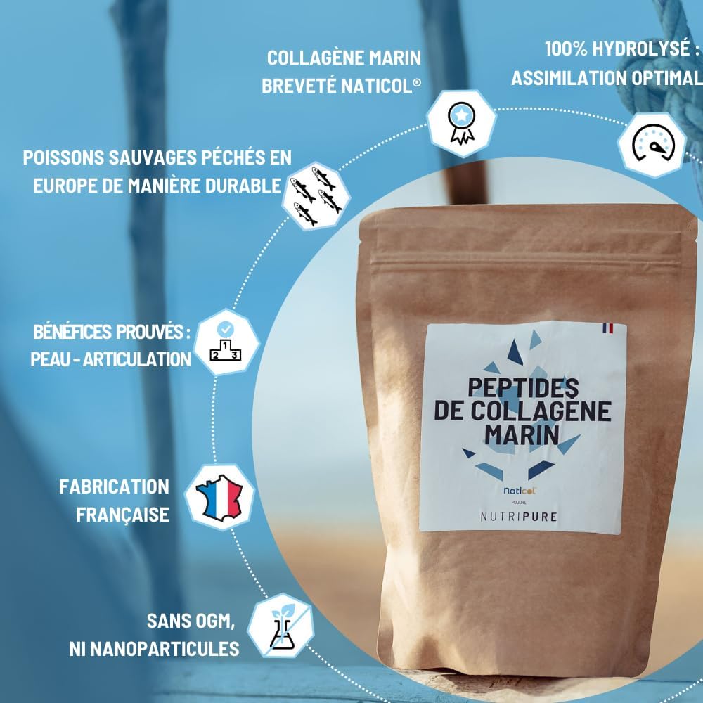 Nutripure | Wild Marine Collagen Powder | Joint Supplement, Hair & Nail Care, Skin | Hydrolized Marine Collagen | Chocolate | Bag of 310g | 1 Month | Made in France - Image 5