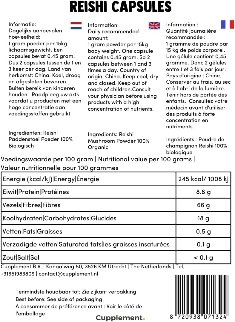 Reishi Capsules 60 units – Organic – 500 mg per capsule – No powder or extract – Mushroom - Image 3