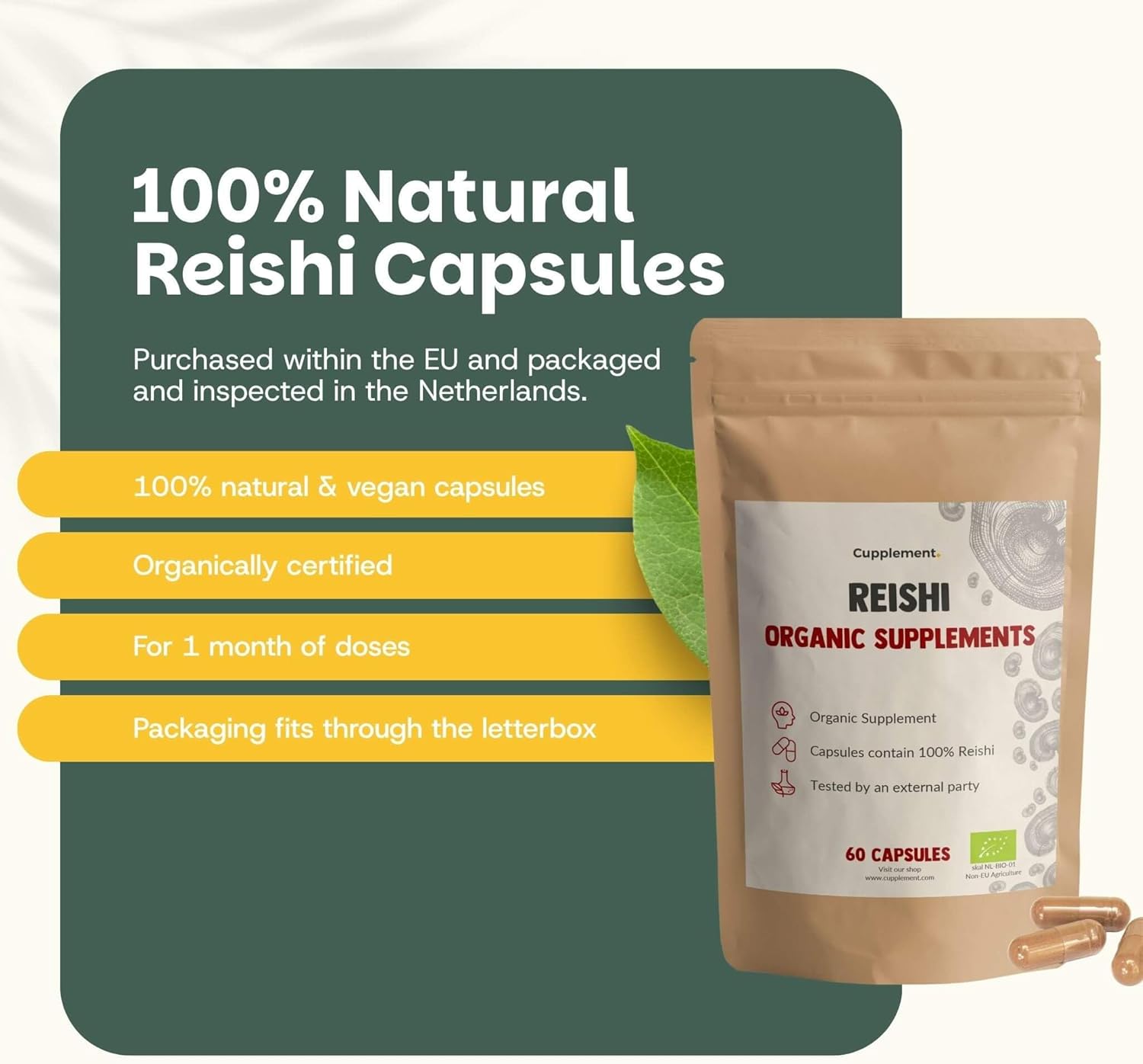 Reishi Capsules 60 units – Organic – 500 mg per capsule – No powder or extract – Mushroom - Image 6