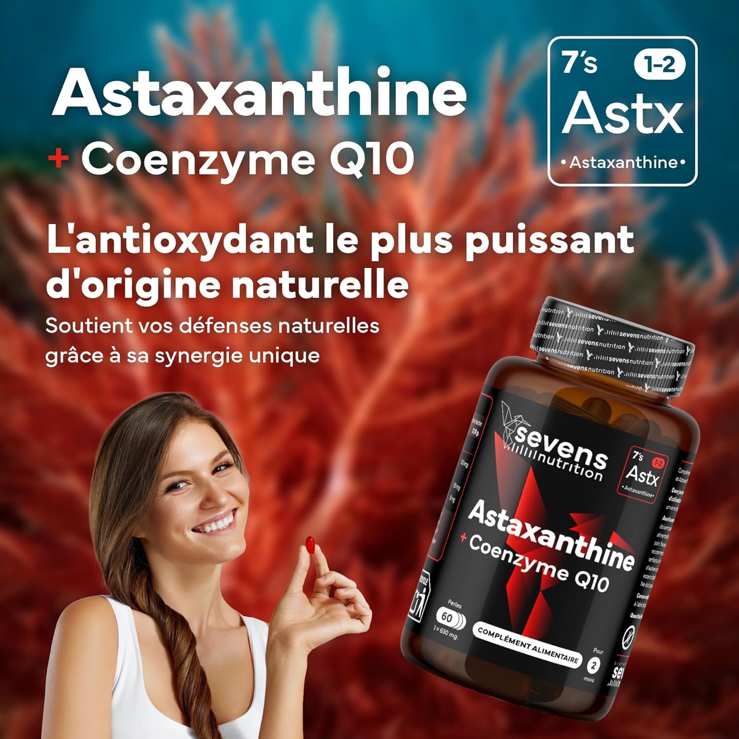 Natural Astaxanthin Astapure with Coenzyme Q10 & Extra Virgin Olive Oil - Powerful Antioxidants for Eyes Skin Immunity - 60 High Absorption Softgels - Sevens - Image 3