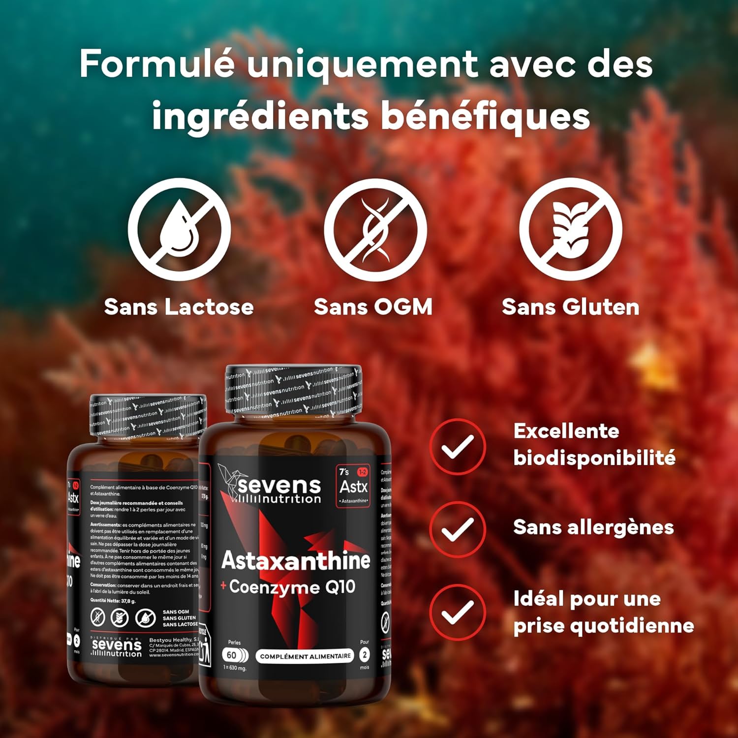 Natural Astaxanthin Astapure with Coenzyme Q10 & Extra Virgin Olive Oil - Powerful Antioxidants for Eyes Skin Immunity - 60 High Absorption Softgels - Sevens - Image 4