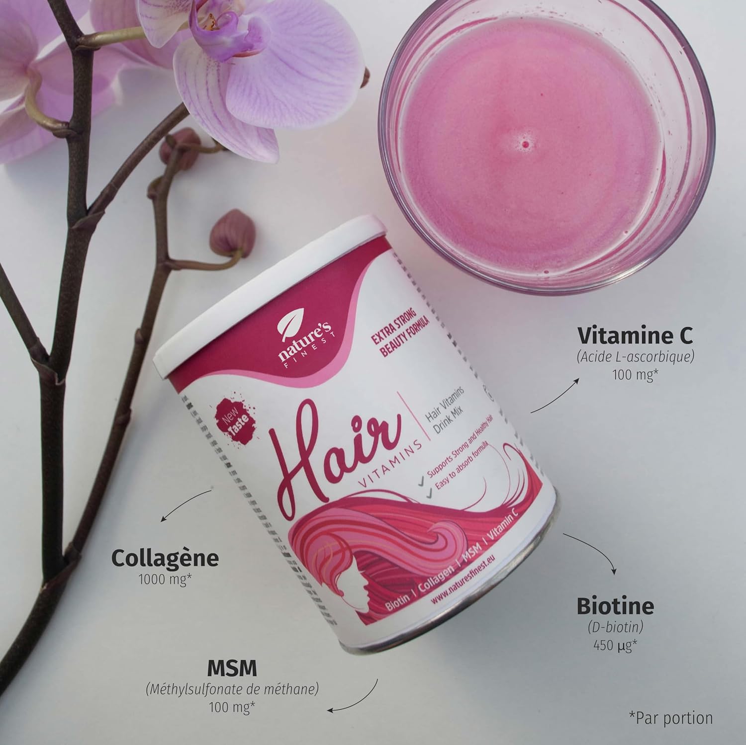 Nature's Finest Hair Vitamins, For Women, Helps Straightening & Regrowth Hair, Rich In Biotin , Reduces Hair Loss, With Collagen, MSM, Vitamin C - 150g - Image 5