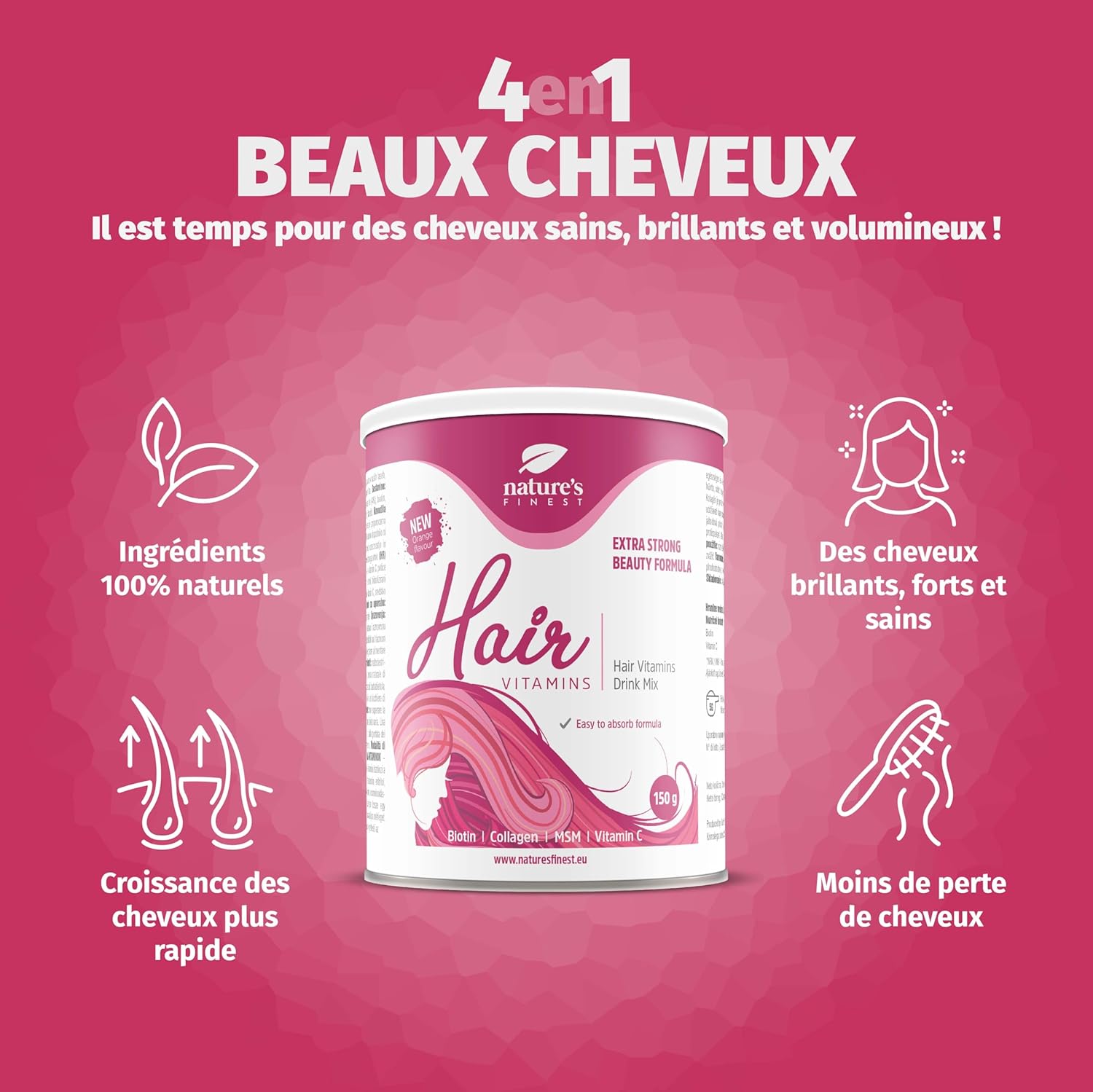 Nature's Finest Hair Vitamins, For Women, Helps Straightening & Regrowth Hair, Rich In Biotin , Reduces Hair Loss, With Collagen, MSM, Vitamin C - 150g - Image 11