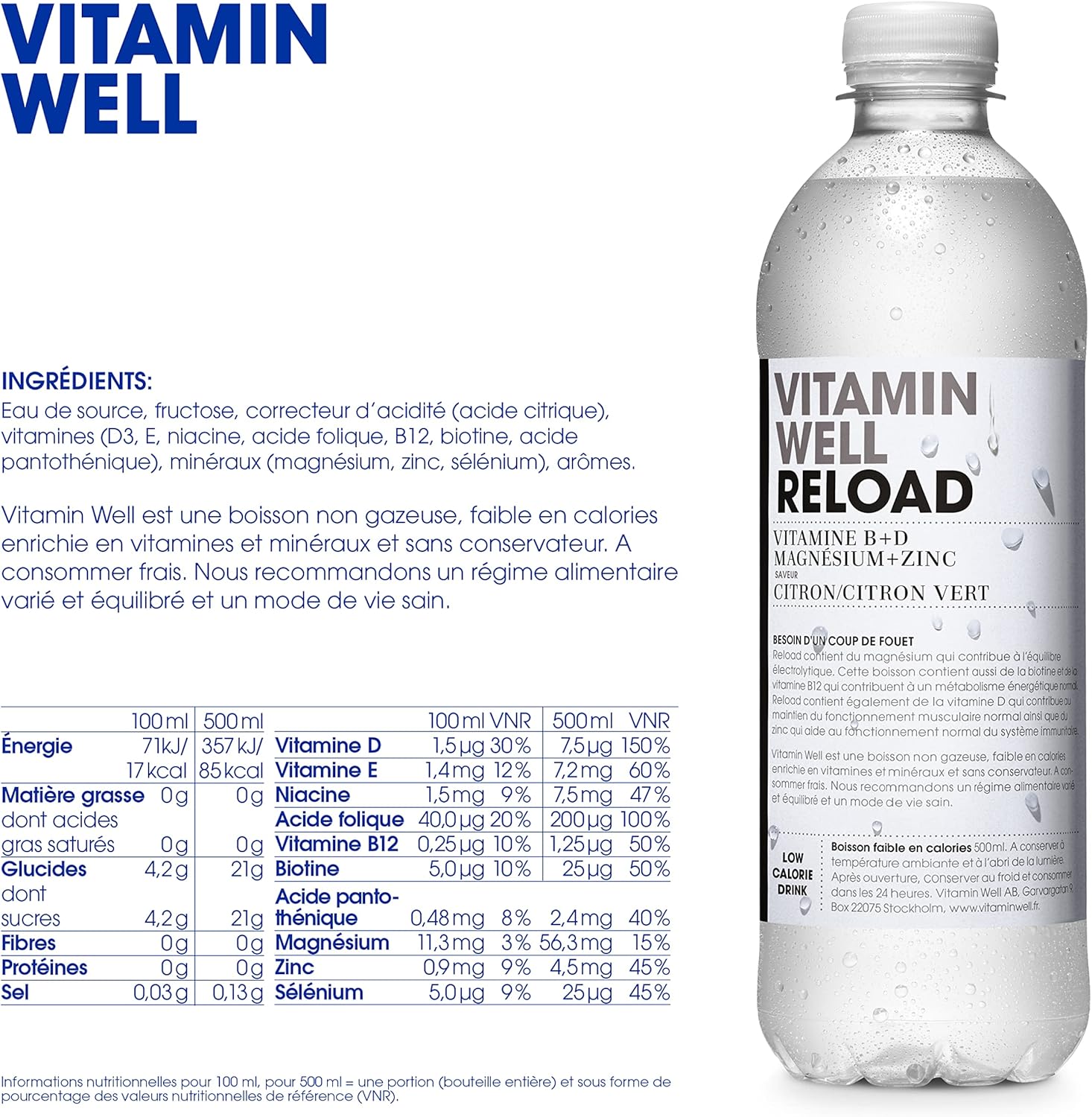 Vitamin Well - Drinks enriched with vitamins and minerals taste lemon, lime, 12x500ml (Reload) - Image 3