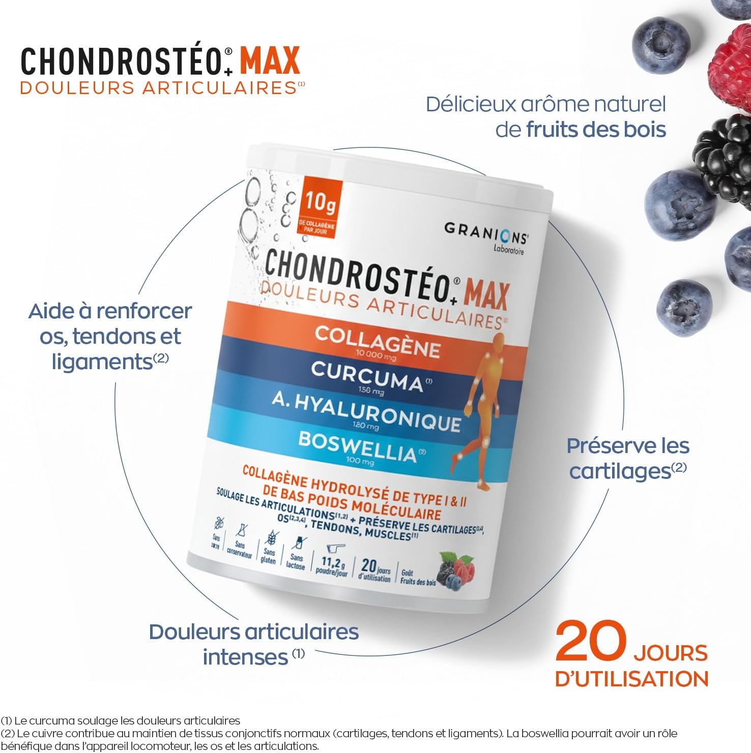 GRANIONS CHONDROSTEO+ MAX COLLAGENE 225 g, Collagen and Hyaluronic Acid + Turmeric + Boswellia - Joints, Muscle, Tendons, Cartilage, Bones - Wild Fruit Tastes - 20 Days - Image 4