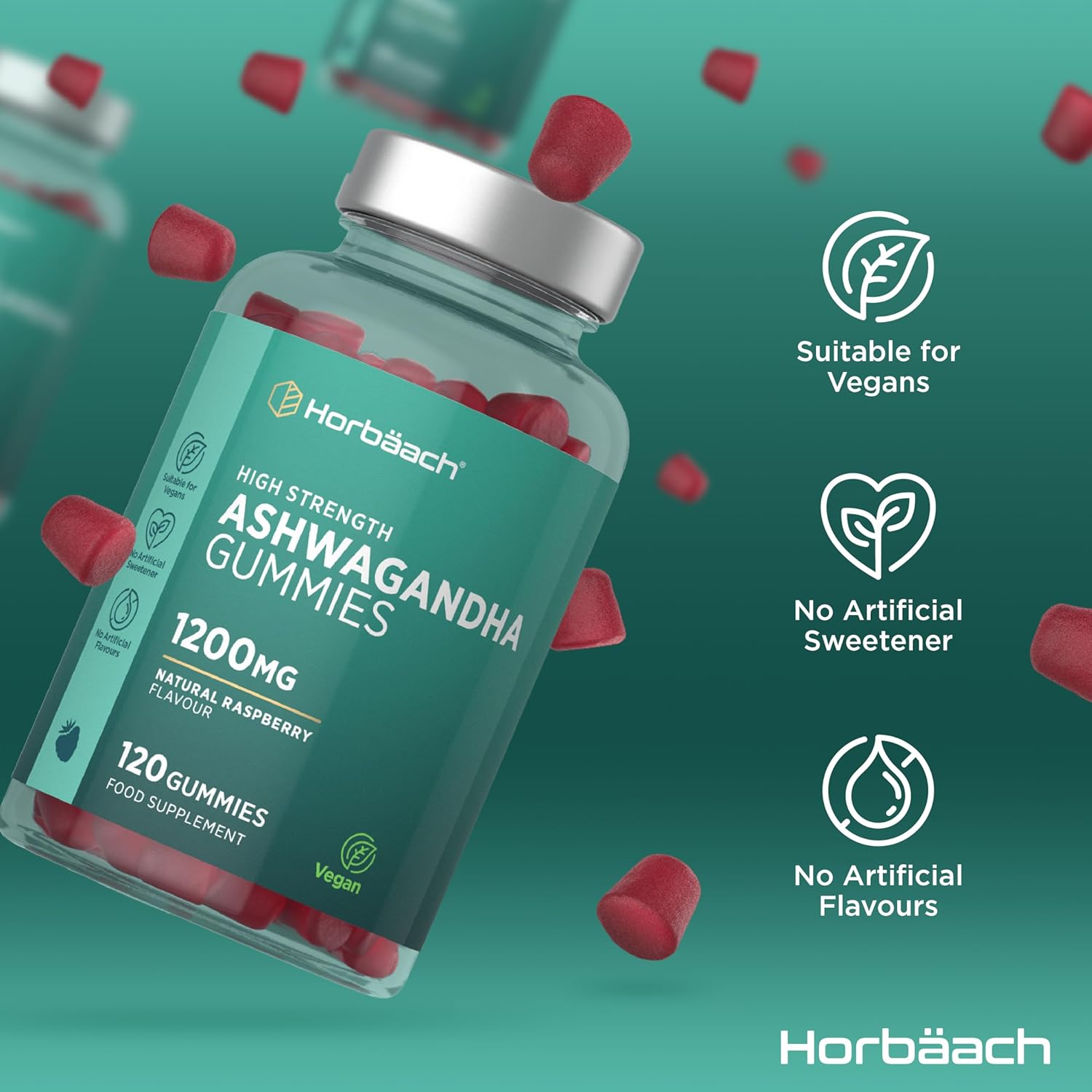 Ashwagandha Gummies 1200mg | 120 Vegan Raspberry Flavor Gummies | for 2 Months | Ashwagandha Withania Somnifera Extract | by Horbaach - Image 7