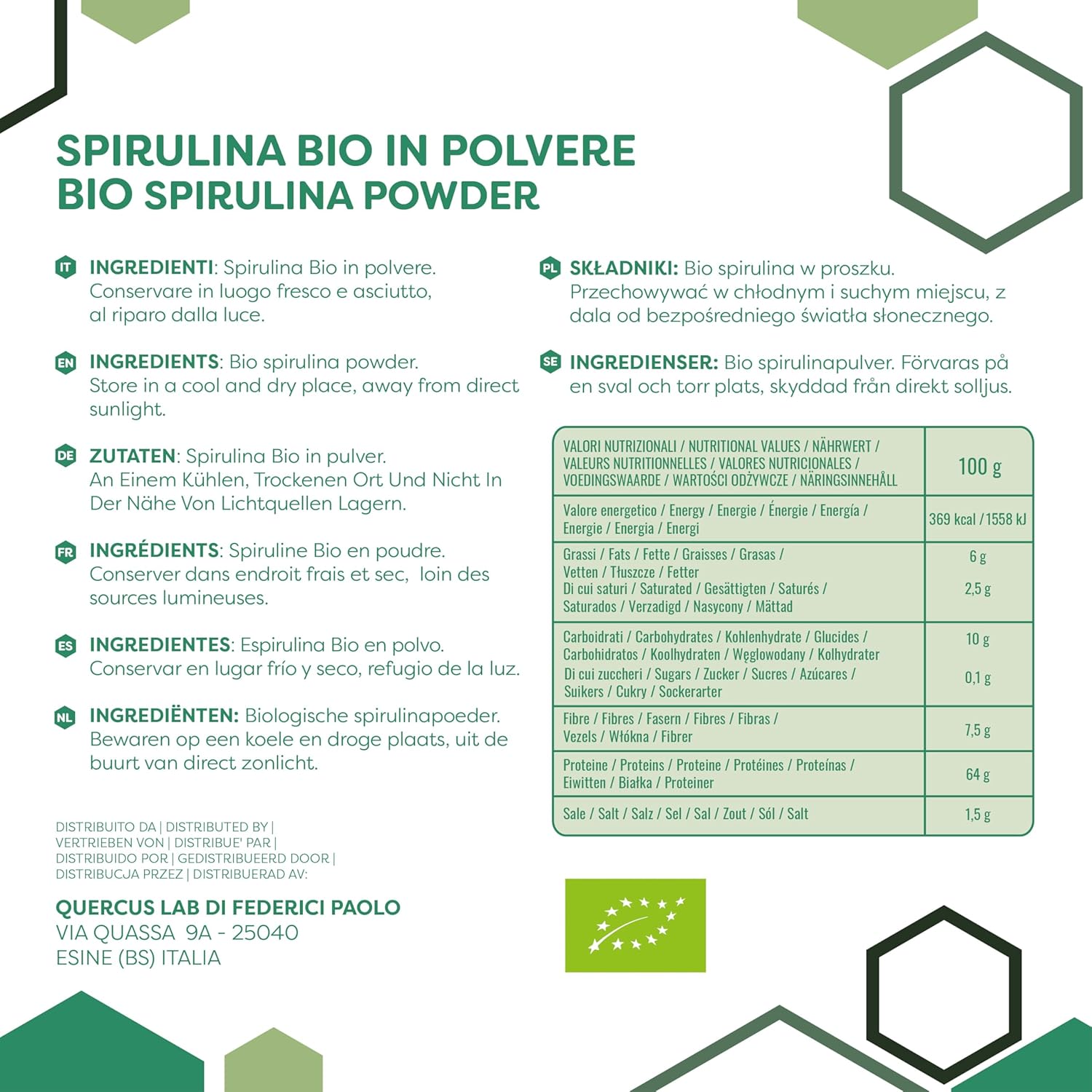 ERBOTECH Organic Spirulina Powder, 100 g Bag, Rich in Protein, Calcium and Vitamins, Rich in Nutrients, Organic Support, Vegan, Made in Italy - Image 6